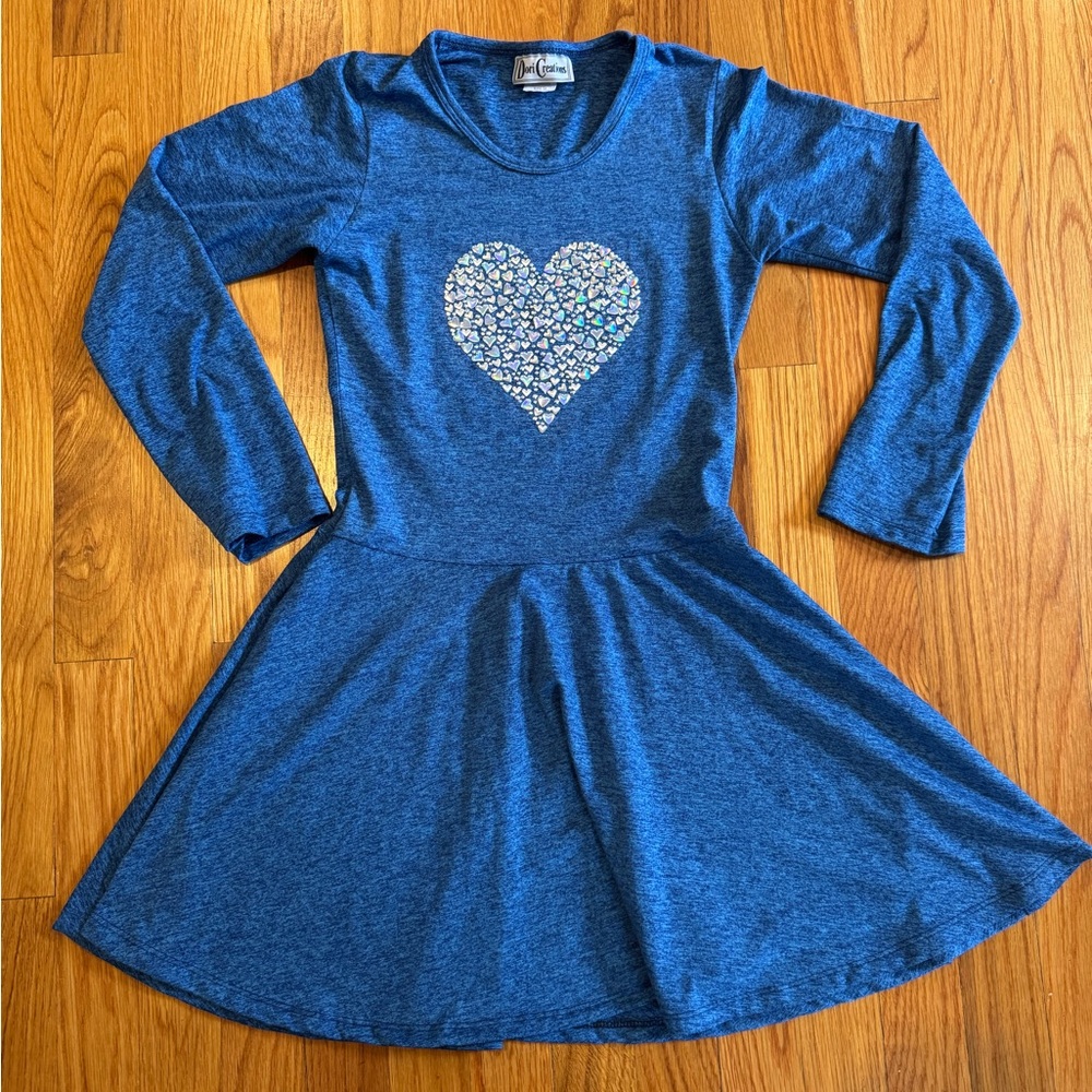 Dori Creations Girls Size 12 Blue Heather Jersey Skater Dress – Sparkly Heart